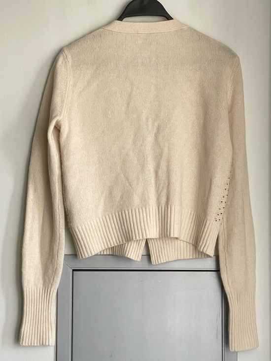 CLUB MONACO Ivory Wool & Cashmere Blend Cardigan w/ Textured Knit & Sparkle - Picture 2 of 7